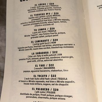 Mirate - Menu as of 3/26 - Mexican Near Me - Los Angeles, California