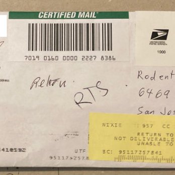 Rodent Control - request for refund sent to address on job contract; this is the letter, which was returned to sender--no such address - Pest Control Near Me - San Jose, California Rodent Control - request for refund sent to address on job contract; this is the letter, which was returned to sender--no such address - Pest Control Near Me - San Jose, California