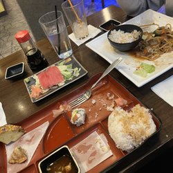Sakura Sushi & Grill - What is left of my Bento box and husbands scallops