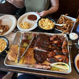 Family Plate:  sub whole chicken for wings, double mac, and fries.