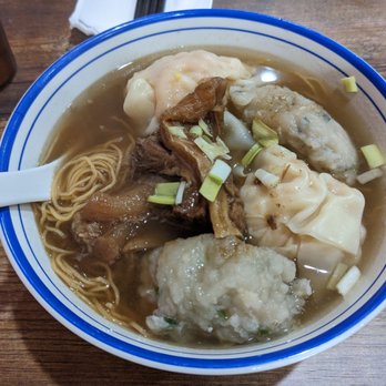 Wonton Guy - Three toppings noodle soup- egg noodle with wonton, fish ball, and beef brisket. - Chinese Near Me - Edison, New Jersey Wonton Guy - Three toppings noodle soup- egg noodle with wonton, fish ball, and beef brisket. - Chinese Near Me - Edison, New Jersey