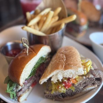 Haven Craft Kitchen + Bar - Half OG haven burger and half Italian beef sandwich that we split - New American Near Me - Orange, California Haven Craft Kitchen + Bar - Half OG haven burger and half Italian beef sandwich that we split - New American Near Me - Orange, California