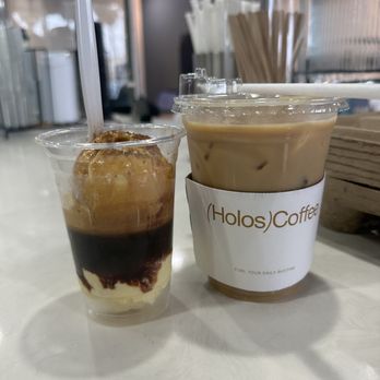 Holos Coffee - Affogato and Hazelnut Iced Latte with Oat Milk - Coffee & Tea Near Me - Artesia, California