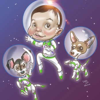 Davtoons - Drawing of my son and his two dogs. - Caricatures Near Me