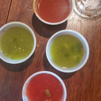 Leonardo's Mexican Food - 2 versions of green salsa, a salsa ranchera, and a salsa de arbol (chili) They were all mild. - Mexican Near Me - Indianapolis, Indiana