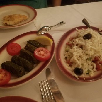 Taci's Beyti - Shepard salad with grape leave rolls - Turkish Near Me - Brooklyn, New York Taci's Beyti - Shepard salad with grape leave rolls - Turkish Near Me - Brooklyn, New York