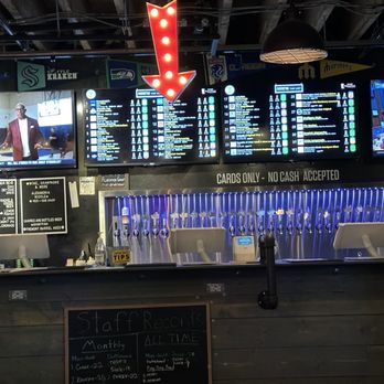 Flatstick Pub - Pioneer Square - Bar area with beer menu - Mini Golf Near Me - Seattle, Washington