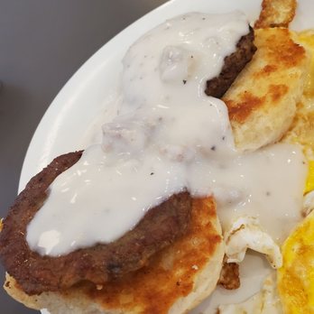 Eggs Up Grill - The sausage biscuit after pouring the sausage gravy over it. - Breakfast & Brunch Near Me - Riverview, Florida Eggs Up Grill - The sausage biscuit after pouring the sausage gravy over it. - Breakfast & Brunch Near Me - Riverview, Florida