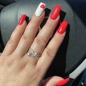 P I Nail Spa - Red nails with a heart - Nail Salons Near Me - Downey, California