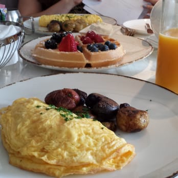 L'Restaurant - Mushroom & Goat Cheese Omelette with a waffle side - French Near Me - Beverly Hills, California