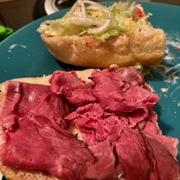 Bloody, purple, cold, raw "roast beef". Absolutely RAW. Bloody, purple, cold, raw "roast beef". Absolutely RAW.