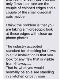 Text I received from Mick after I called out issues with the tile.