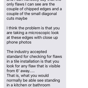London Tile - Text I received from Mick after I called out issues with the tile. - General Contractors Near Me