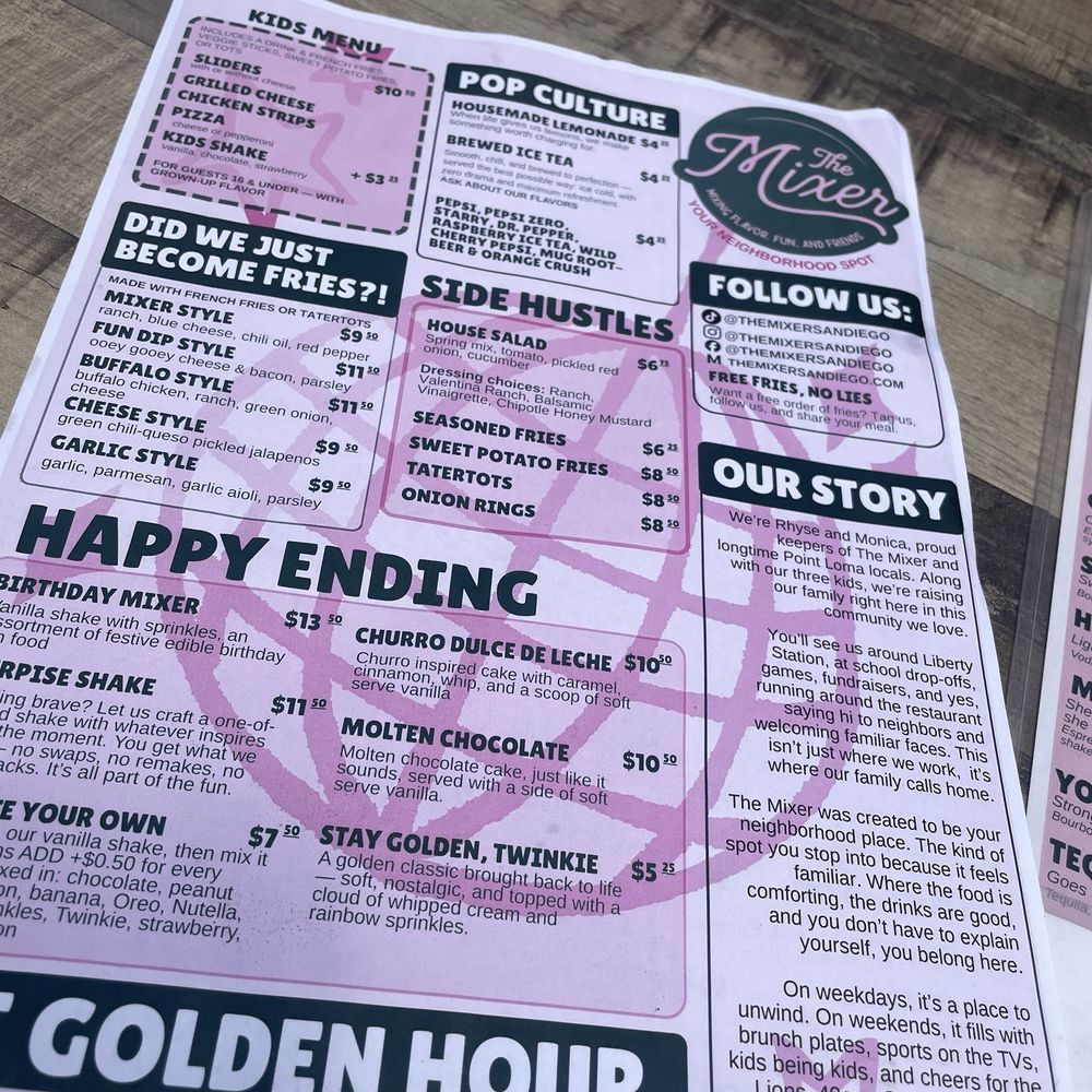 The Mixer - Menu - Burgers Near Me - San Diego, California