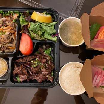 Crazy Rock'N Sushi - 3-item bento with bulgogi, beef teriyaki, and 5-pc sashimi, and yellowtail sashimi - Sushi Bars Near Me - Glendale, California Crazy Rock'N Sushi - 3-item bento with bulgogi, beef teriyaki, and 5-pc sashimi, and yellowtail sashimi - Sushi Bars Near Me - Glendale, California