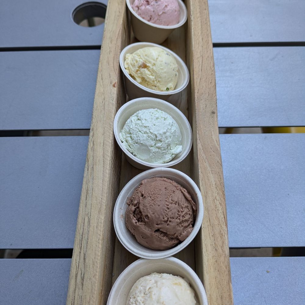 Koolfi Creamery - From top to bottom: rose, koolfi, tulsi, vegan dark chocolate, and jackfruit/coconut. - Ice Cream & Frozen Yogurt Near Me - San Francisco, California Koolfi Creamery - From top to bottom: rose, koolfi, tulsi, vegan dark chocolate, and jackfruit/coconut. - Ice Cream & Frozen Yogurt Near Me - San Francisco, California
