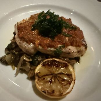 Caramá - Grilled Swordfish over shrooms vs. broccolini - Italian Near Me - Las Vegas, Nevada
