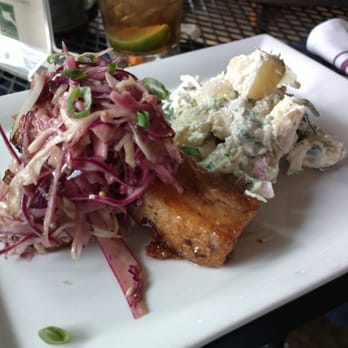 The Leaning Pear - Pork Belly with Bacon Slaw, New Potato Salad - Sandwiches Near Me - Wimberley, Texas The Leaning Pear - Pork Belly with Bacon Slaw, New Potato Salad - Sandwiches Near Me - Wimberley, Texas