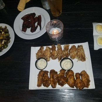 Vagabond - brussel sprouts, wings, candied bacon (just okay), and devil eggs (mediocre) - New American Near Me - Richmond, Virginia Vagabond - brussel sprouts, wings, candied bacon (just okay), and devil eggs (mediocre) - New American Near Me - Richmond, Virginia