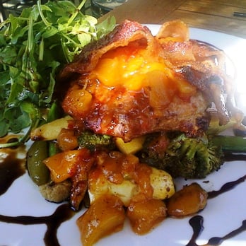 Public House Temecula - Prime Pork on Pork $18. grilled pork chop on taters & veggies toppd w/ mango red pepper compote & bacon - New American Near Me - Temecula, California