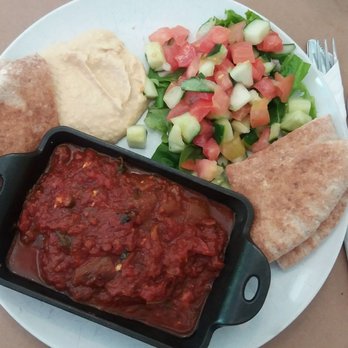 Effy's Cafe - Shashuka with hummus, pita bread, and eggs (hiding under the sauce) - Cafes Near Me - New York, New York Effy's Cafe - Shashuka with hummus, pita bread, and eggs (hiding under the sauce) - Cafes Near Me - New York, New York
