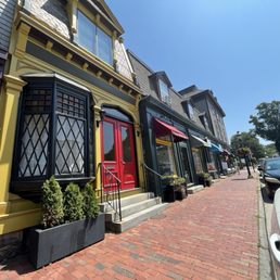 Picnic is on the far end of this picturesque row across from the Hotel Viking