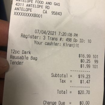 Krispy Krunchy Chicken - Our receipt from yesterday. 4th of July. Do us a favor and NOT charge us for a bag, when we did not use a bag at all. - Chicken Shop Near Me - Antelope, California