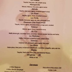 La Malquerida Latin Fusion - Drink menu