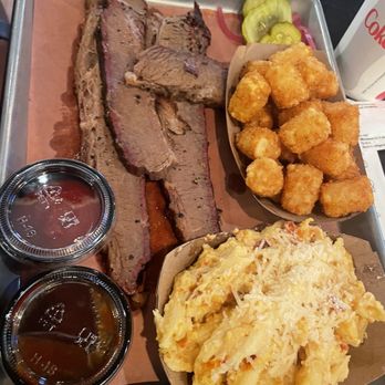 Hickory & Spice - Large brisket with adult Mac and cheese and tots - Barbeque Near Me - Orange, California Hickory & Spice - Large brisket with adult Mac and cheese and tots - Barbeque Near Me - Orange, California