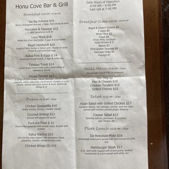 Honu Cove Bar & Grill - Menu - Bars Near Me - Koloa, Hawaii Honu Cove Bar & Grill - Menu - Bars Near Me - Koloa, Hawaii