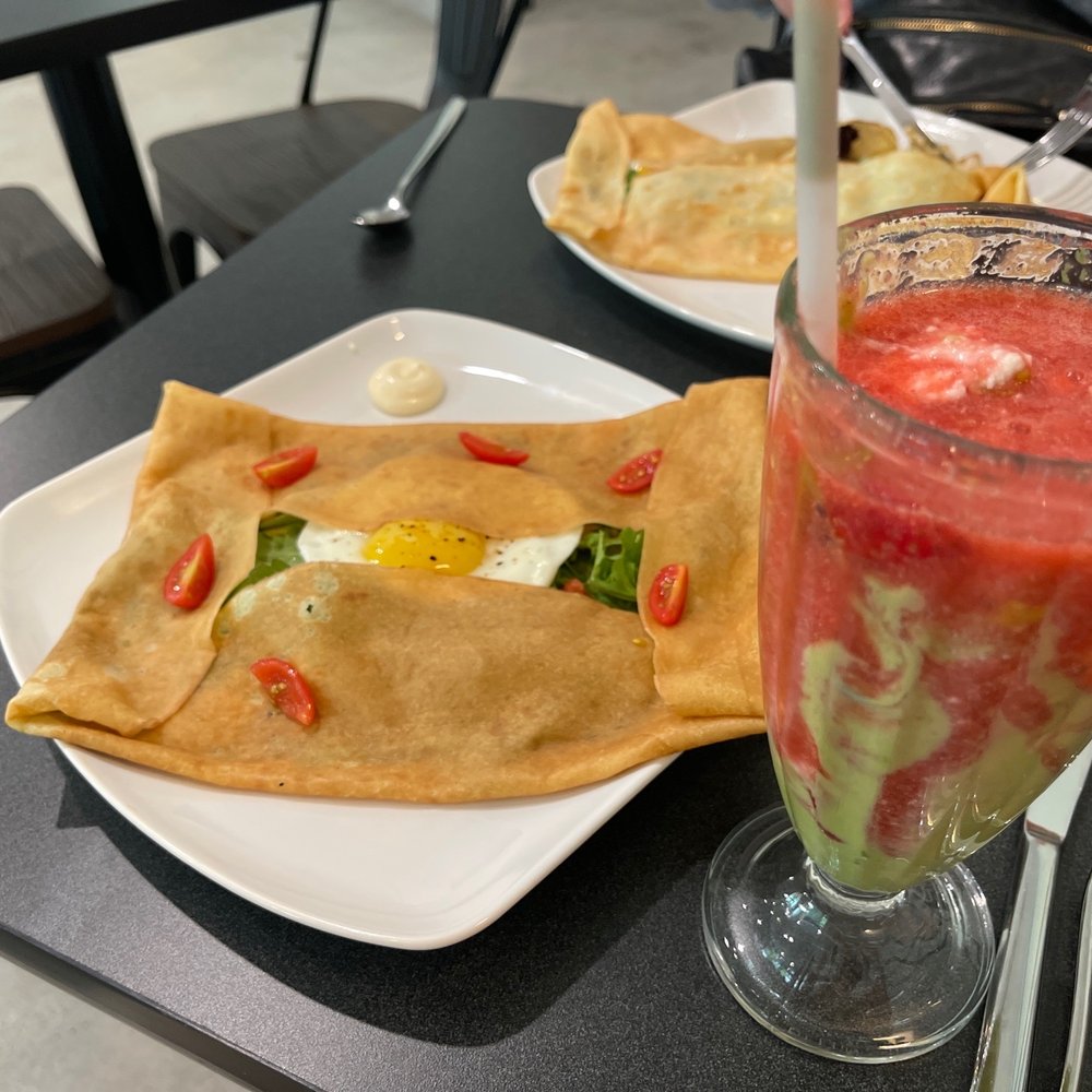 Le Parfait - Egg and cheese crepe and a strawberry avacato drink - Ice Cream & Frozen Yogurt Near Me - Vancouver, British Columbia Le Parfait - Egg and cheese crepe and a strawberry avacato drink - Ice Cream & Frozen Yogurt Near Me - Vancouver, British Columbia