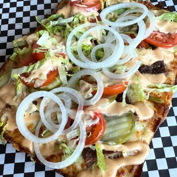 Guerrilla Pizza - Burger Time

Ground Chuck, 3 Cheese Blend, Lettuce, Tomato, Pickle, White Onion, Silverback Burger Sauce - Pizza Near Me - Las Vegas, Nevada