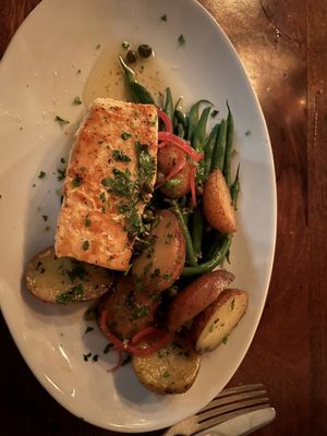 Photo of The Shellmore - Mount Pleasant, SC, US. Halibut with string beans and roasted potatoes