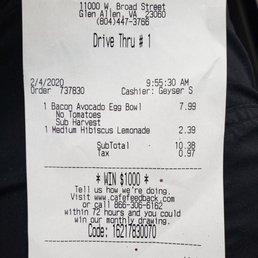 Receipt of previous order