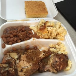 Bbq Chicken baked beans Mac and cheese and cornbread Bbq Chicken baked beans Mac and cheese and cornbread