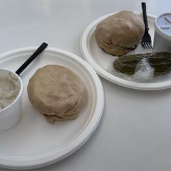Homemade Pasties - Beef pasty to the right. Breakfast pasty to the left.