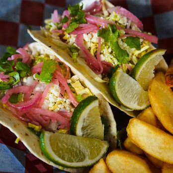 The Fisherman's Corner - two tacoss and french fries - Seafood Near Me - Brazos Bend, Texas The Fisherman's Corner - two tacoss and french fries - Seafood Near Me - Brazos Bend, Texas