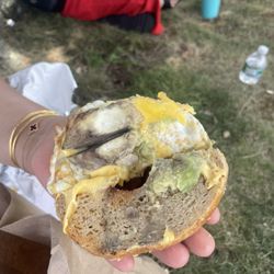 Heavenly Bagels - Egg and cheese Avacado on everything bagel. The Avacado is rotten and has fungus.