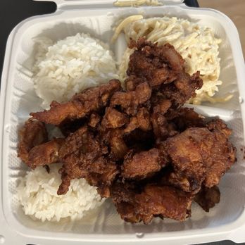 KJ's Local Grindz - Mochiko chicken with spaghetti mac - Chicken Shop Near Me - Kaneohe, Hawaii
