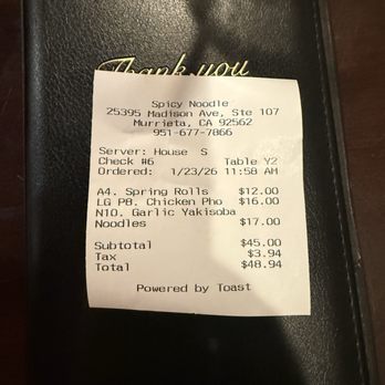 Spicy Noodle - The check - Thai Near Me - Murrieta, California Spicy Noodle - The check - Thai Near Me - Murrieta, California