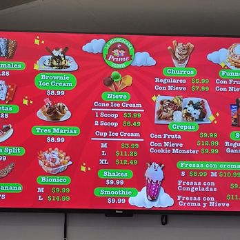 La Michoacana Prime - Menu Part 1/3 (as of 11/23/2024) - Ice Cream & Frozen Yogurt Near Me - Clovis, California