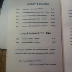 Penzion Fryšava - Menu