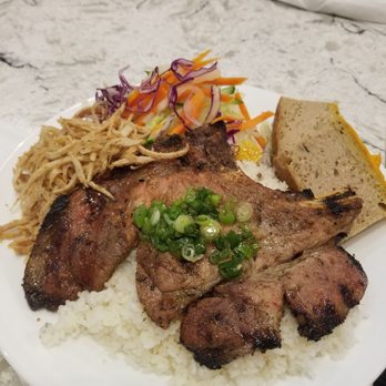 Pho 37 - #37 Broken rice with lemongrass pork chop, steamed meat cake and shredded pork - Vietnamese Near Me - Richmond, British Columbia