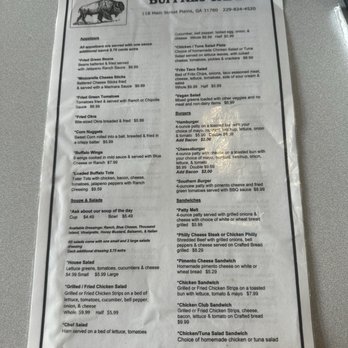 Buffalo Cafe - Front of the menu - Cafes Near Me - Plains, Georgia