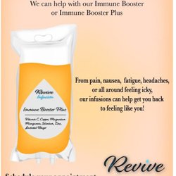 Revive Infusion - Boost your immune system with our Immune Booster or Immune Boosted Plus IV Infusion! Schedule your appointment today!