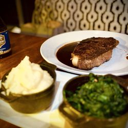 Moderne Barn Restaurant - Ribeye, mashed potatoes, spinach