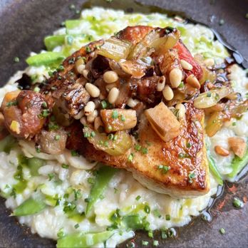 Beacon Grille - Halibut on green bean risotto. Fresh and light! - Mediterranean Near Me - Buffalo, New York Beacon Grille - Halibut on green bean risotto. Fresh and light! - Mediterranean Near Me - Buffalo, New York
