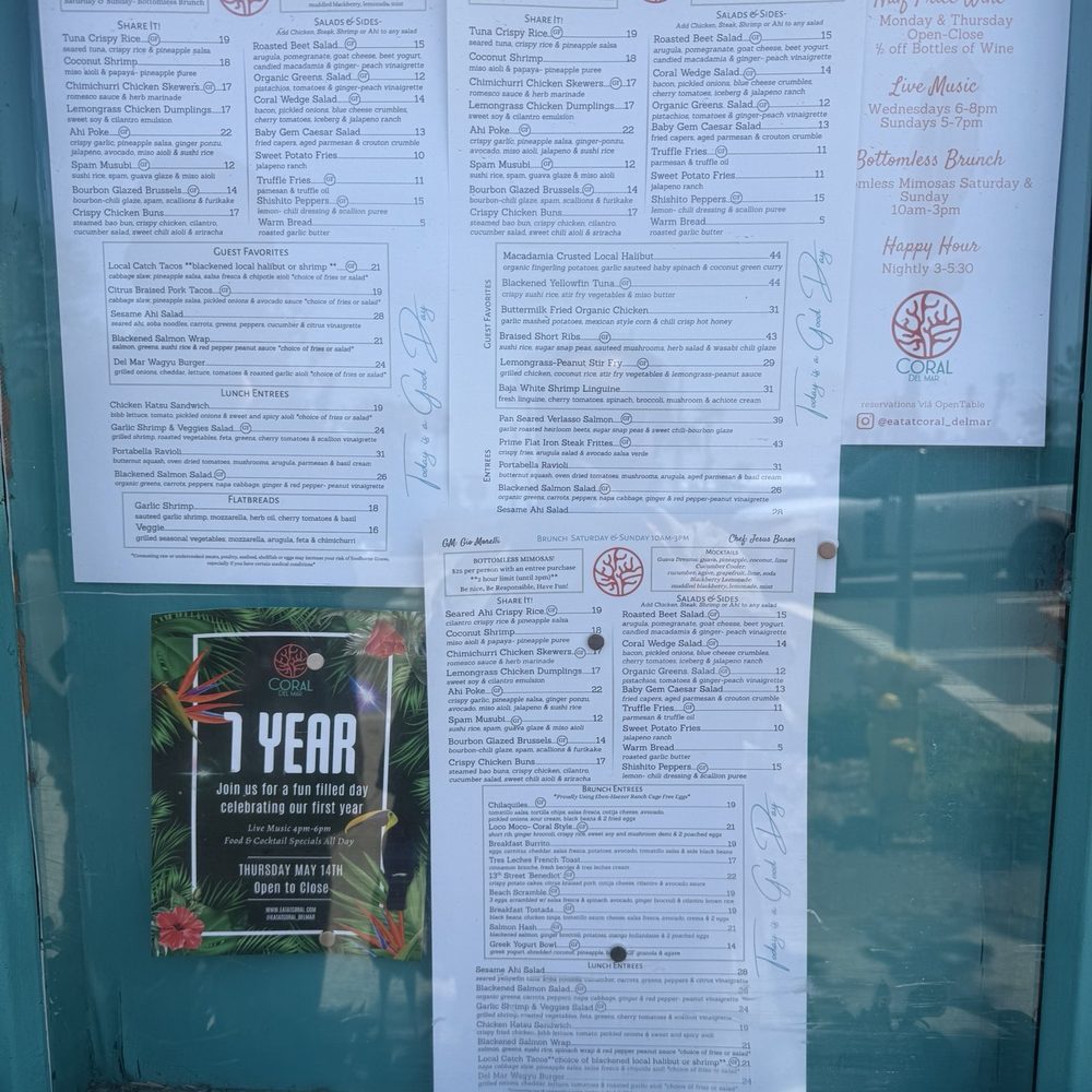 Coral Del Mar - Menus outside - Asian Fusion Near Me - Del Mar, California Coral Del Mar - Menus outside - Asian Fusion Near Me - Del Mar, California
