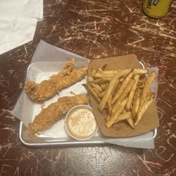 Cain & Abel’s - Chicken tenders with Abel's and remarkably good fries. Not pictured tenders that were already eaten. 7.99