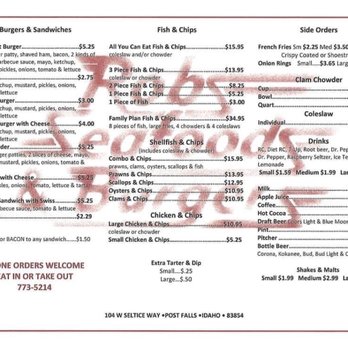 Rob's Seafoods & Burgers - Current menu. - Seafood Near Me - Post Falls, Idaho